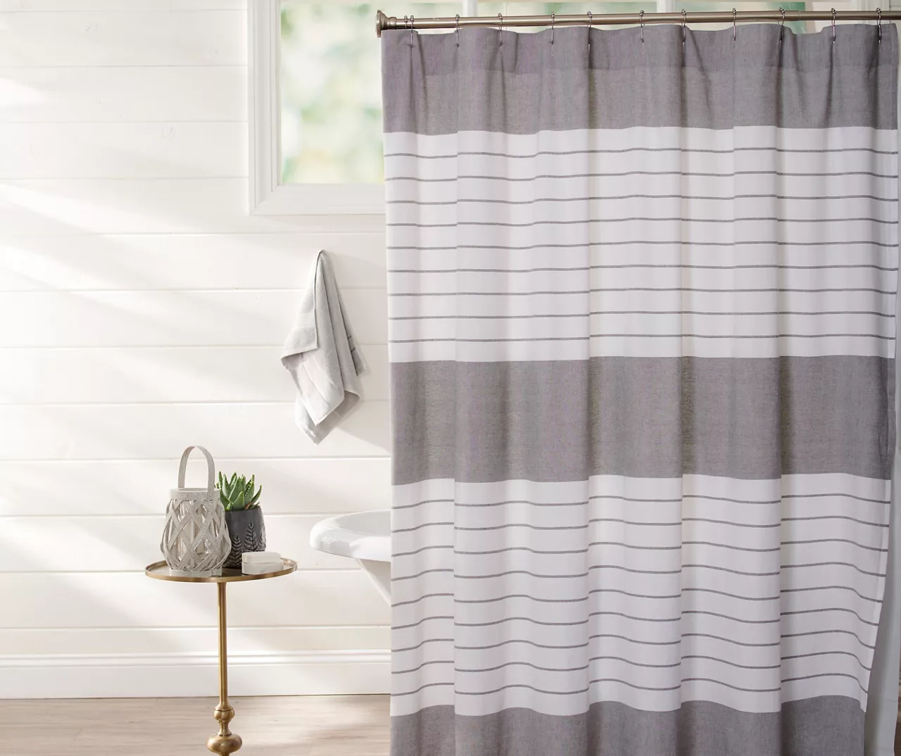 Frost Gray Woven Stripe Fabric Shower Curtain 1 Frost Gray Woven Stripe Fabric Shower Curtain