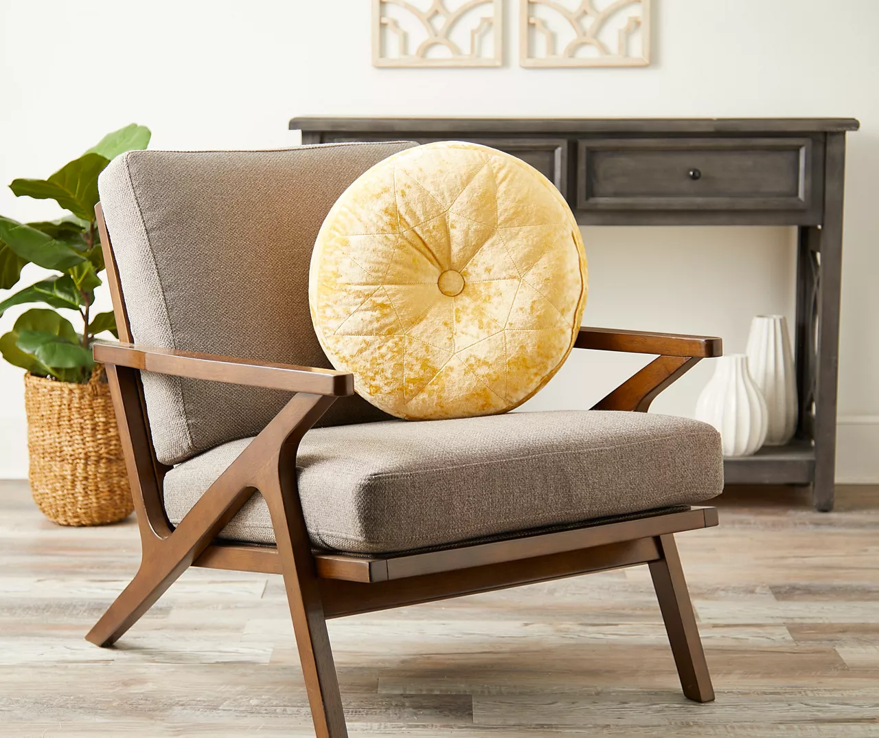 Jolie Yellow Round Throw Pillow 3 Jolie Yellow Round Throw Pillow - Image 3