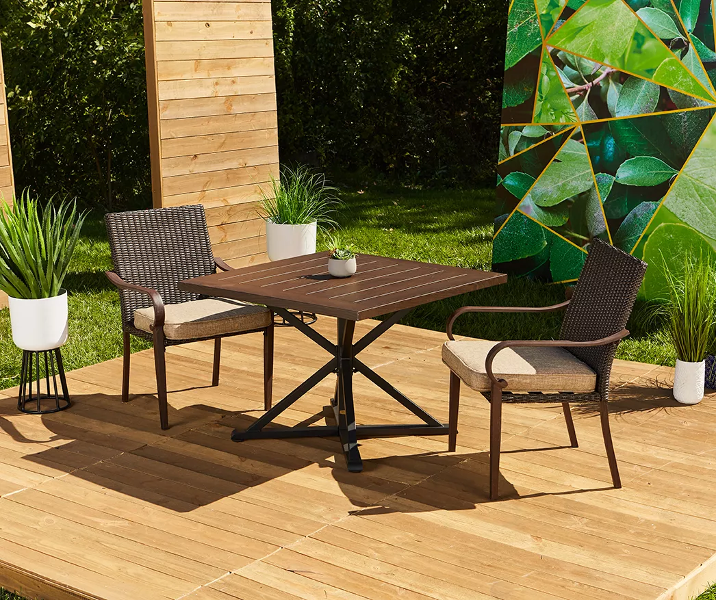 Autumn Cove Brown Wood Look Square Steel Patio Dining Table 5 Autumn Cove Brown Wood Look Square Steel Patio Dining Table - Image 5