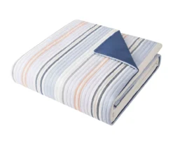 Blue & Coral Stripe Full/Queen 3-Piece Comforter Set -Broyhill 810558693 3