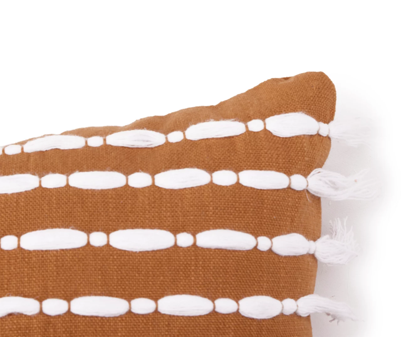 Golden Brown & White Tassel Stripe Throw Pillow 3 Golden Brown & White Tassel Stripe Throw Pillow - Image 3