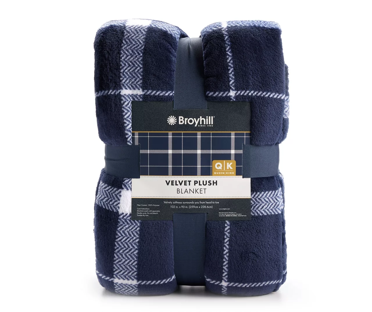 Navy & White Plaid Twin/Full Velvet Plush Blanket 2 Navy & White Plaid Twin/Full Velvet Plush Blanket - Image 2