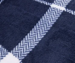 Navy & White Plaid Queen/King Velvet Plush Blanket -Broyhill 810617521 810617523 A8 2