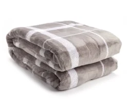 Broyhill 19 Gray & White Plaid Queen/King Velvet Plush Blanket