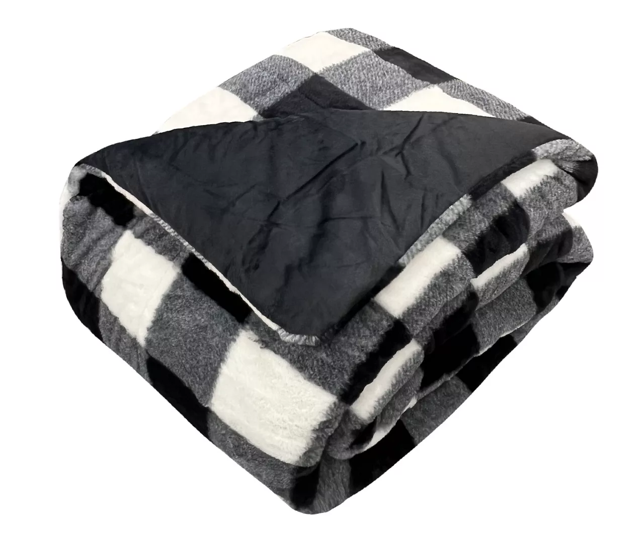 Black & White Buffalo Check Faux Fur King Comforter 2 Black & White Buffalo Check Faux Fur King Comforter - Image 2