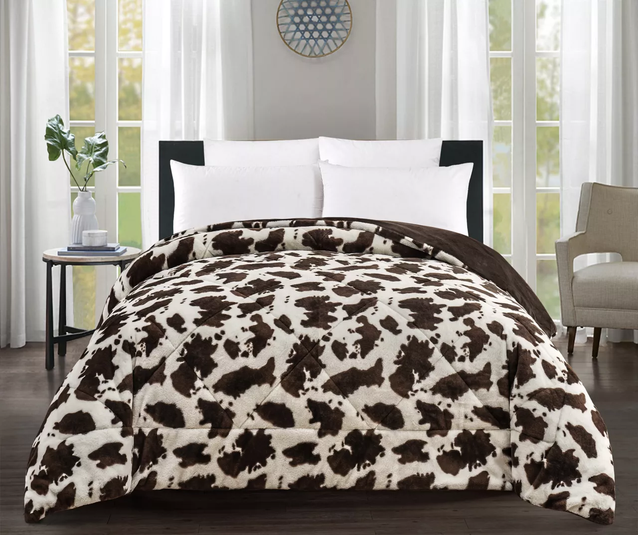 Cream & Brown Cow Print Faux Fur Full/Queen Comforter 2 Cream & Brown Cow Print Faux Fur Full/Queen Comforter - Image 2