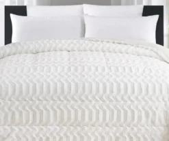 White Chevron Stripe Faux Fur Full/Queen Comforter -Broyhill 810617569 P 01