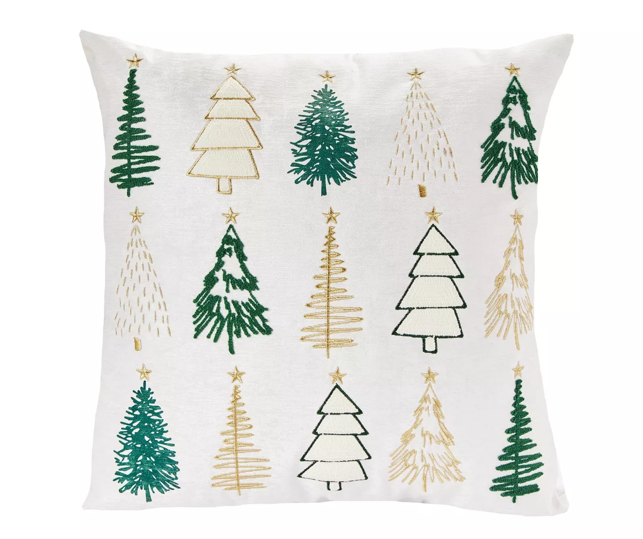 Ivory & Green Embroidered Trees Throw Pillow 1 Ivory & Green Embroidered Trees Throw Pillow